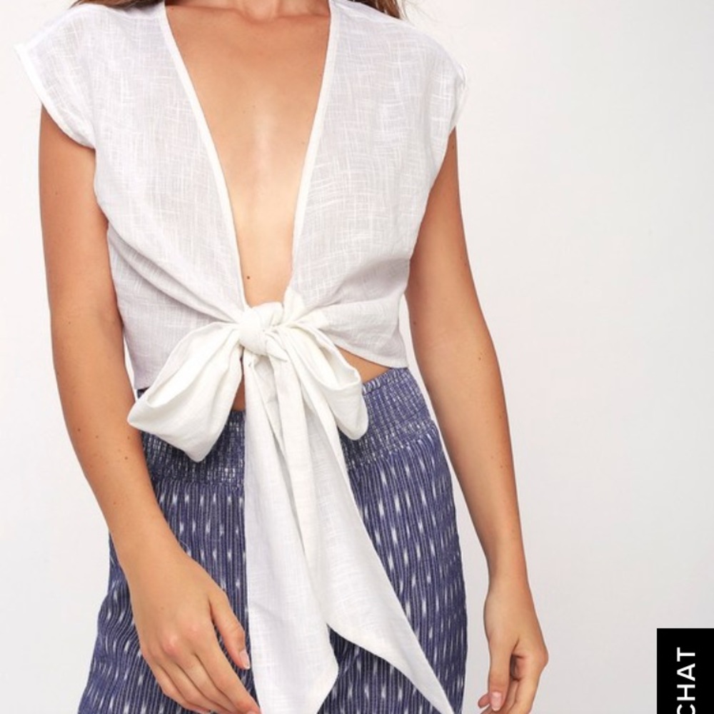 White sheer tie front crop
